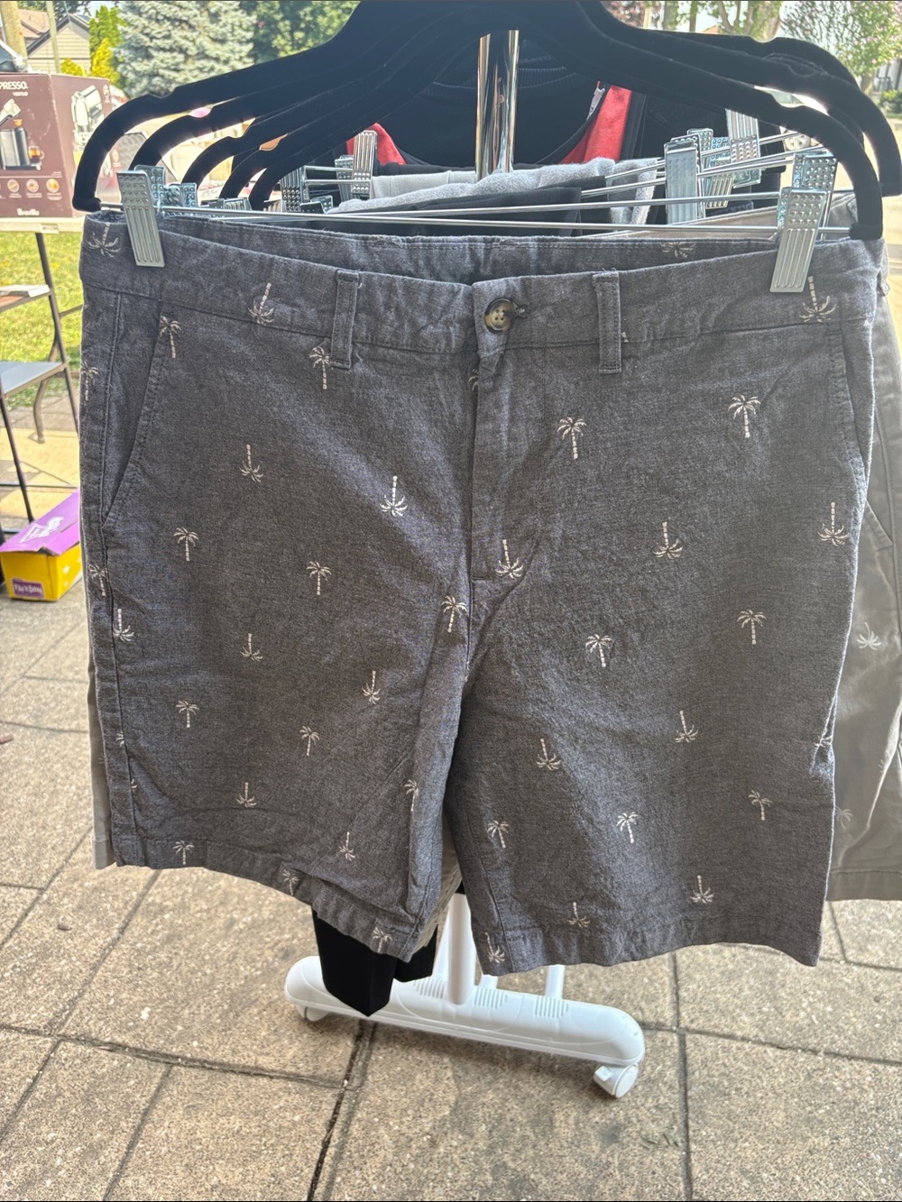 Men's Gray Palm-Embroidered Cotton Shorts